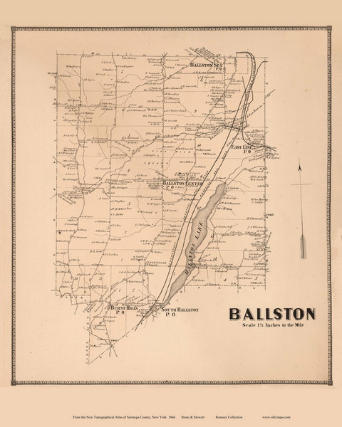 Ballston, New York 1866 - Old Town Map Reprint - Saratoga Co.