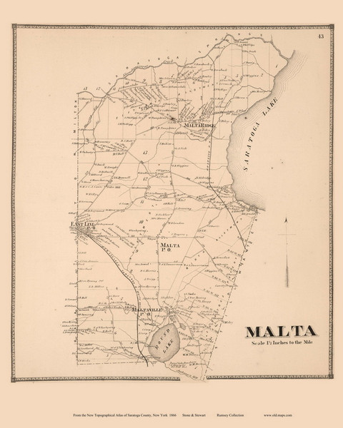 Malta, New York 1866 - Old Town Map Reprint - Saratoga Co.