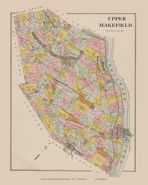 Upper Makefield, Pennsylvania 1891 - Old Map Reprint - Bucks County Upper Makefield, Pennsylvania 1891 - Old Map Reprint - Bucks County