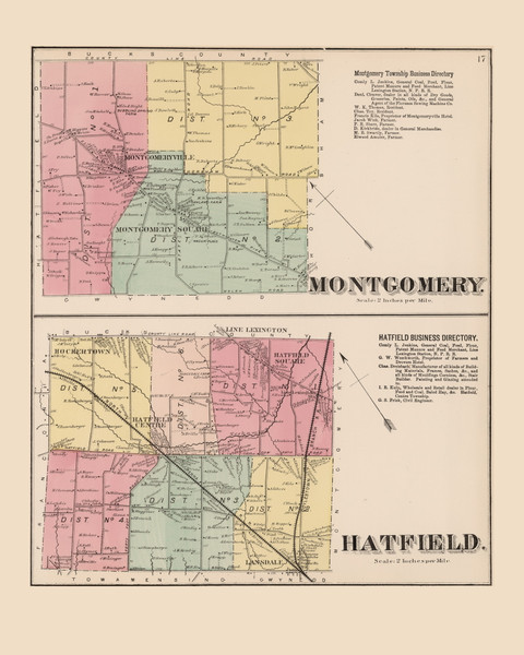 Montgomery and Hatfield, Pennsylvania 1871 - Old Map Reprint - Montgomery County