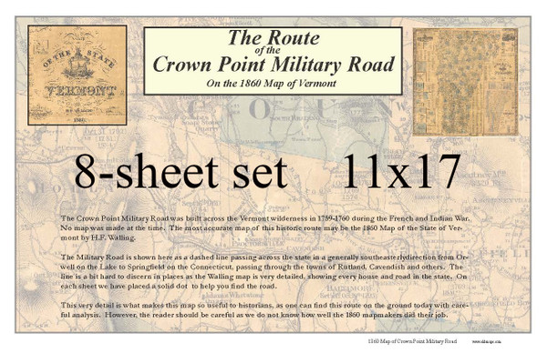 Crown Point Military Road - 8 sheet set - 1860 - Vermont - Old Map Reprint VT Specials