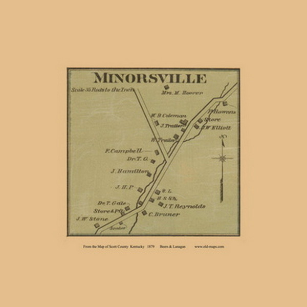 Minorsville Village - Precinct 3 - Scott County, Kentucky 1879 Old Town Map Custom Print - Scott Co.