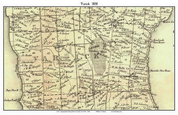 Varick, New York 1850 Custom Old Town Map with Homeowner Names  - Reprint - Genealogy - Seneca Co.