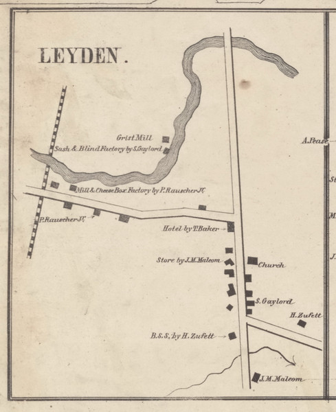 Leyden Village, New York 1857 Old Town Map Custom Print with Homeowner Names - Genealogy Reprint - Lewis Co.