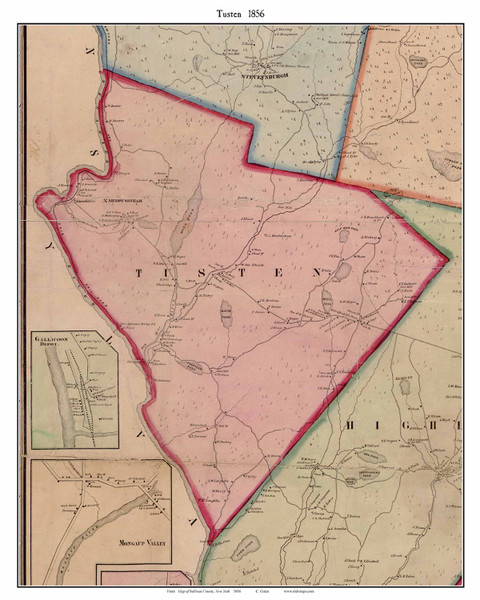 Tusten, New York 1856 Old Town Map Custom Print - Sullivan Co.