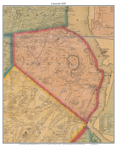 Cornwall, New York 1859 Old Town Map Custom Print with Homeowner Names - Orange Co.