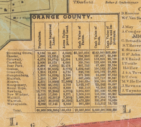 Statistics, Orange Co. New York 1859 Old Town Map - Orange Co.