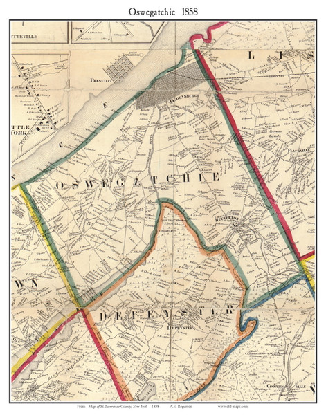 Oswegatchie, New York 1858 Old Town Map Custom Print - St. Lawrence Co.
