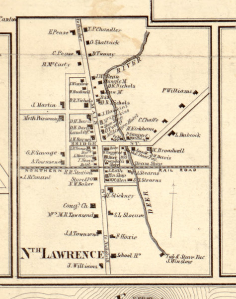 North Lawrence, New York 1858 Old Town Map Custom Print - St. Lawrence Co. North Lawrence, New York 1858 Old Town Map Custom Print - St. Lawrence Co.