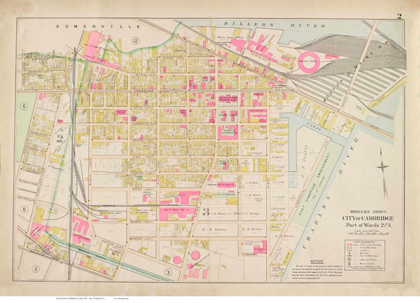 Plate 2, Cambridge - parts of Wards 2 and 3, 1900 - Old Street Map Reprint - Middlesex Co. Atlas Vol.1 - Cambridge Area