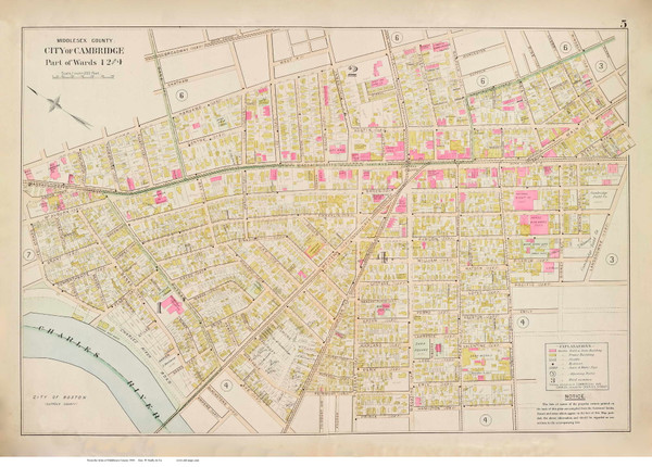 Plate 5, Cambridge -parts of Wards 1,2 and 4, 1900 - Old Street Map Reprint - Middlesex Co. Atlas Vol.1 - Cambridge Area