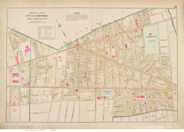 Plate 6, Cambridge - parts of Wards 1 and 2, 1900 - Old Street Map Reprint - Middlesex Co. Atlas Vol.1 - Cambridge Area
