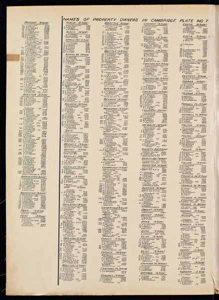 Property Owners on Plates 6 and 7 - page 1, 1900 - Old Street Map Reprint - Middlesex Co. Atlas Vol.1 - Cambridge Area