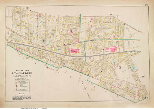 Plate 16, Somerville - parts of Wards 2,3 and 6, 1900 - Old Street Map Reprint - Middlesex Co. Atlas Vol.1 - Cambridge Area