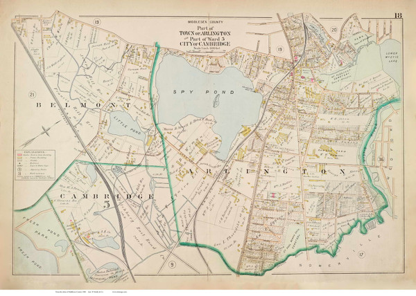 Plate 18, Part of Arlington and Cambridge - part of Ward 5, 1900 - Old Street Map Reprint - Middlesex Co. Atlas Vol.1 - Cambridge Area