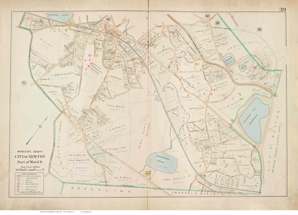 Plate 39, Newton - part of Ward 6, 1900 - Old Street Map Reprint - Middlesex Co. Atlas Vol.1 - Cambridge Area