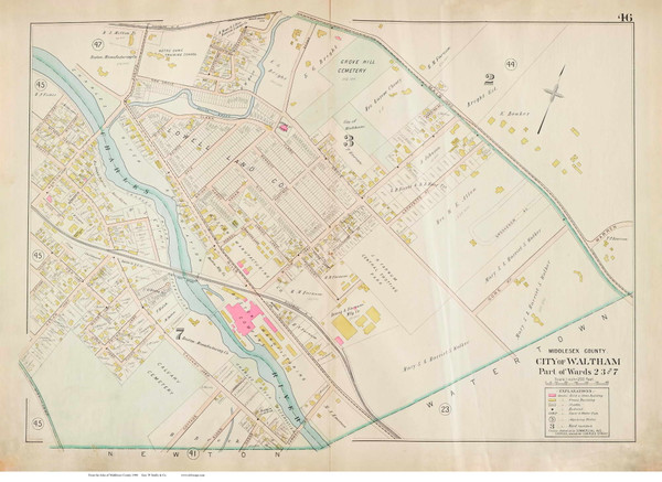 Plate 46, Waltham - parts of Wards 2, 3, and 7, 1900 - Old Street Map Reprint - Middlesex Co. Atlas Vol.1 - Cambridge Area Plate 46, Waltham - parts of Wards 2, 3, and 7, 1900 - Old Street Map Reprint - Middlesex Co. Atlas Vol.1 - Cambridge Area