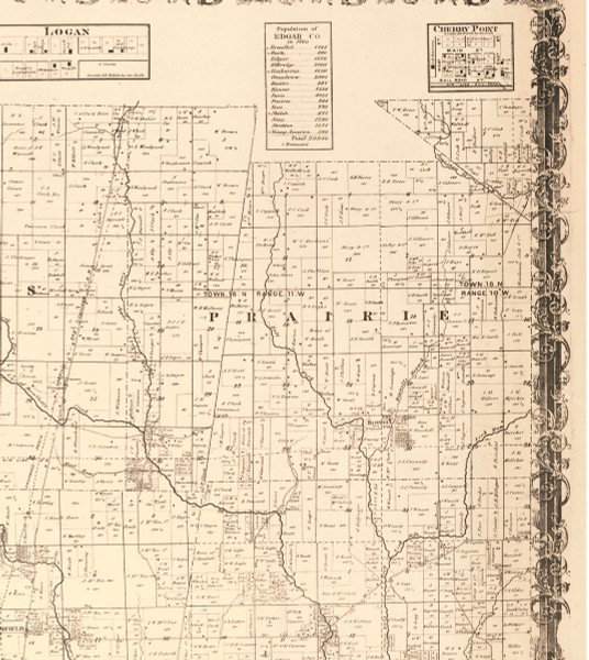 Prairie Illinois 1870 Old Town Map Custom Print - Edgar Co.