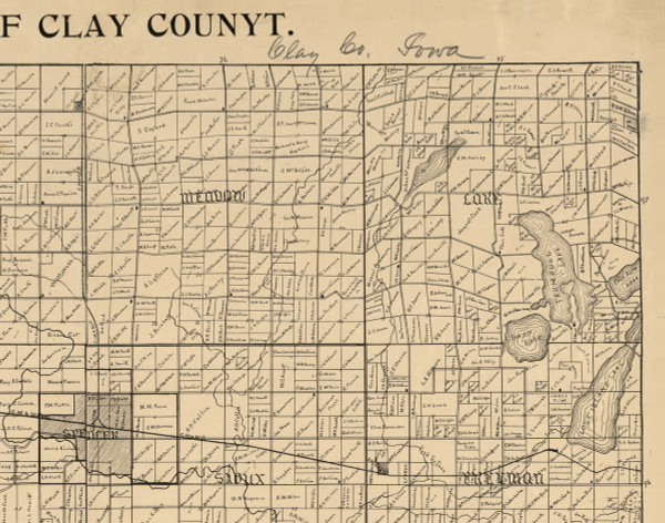 Meadow, Iowa 1896 Old Town Map Custom Print - Clay Co.