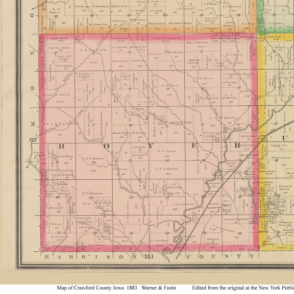 Boyer, Iowa 1883 Old Town Map Custom Print - Crawford Co.