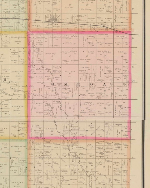 Omeg, Iowa 1884 Old Town Map Custom Print - O'Brien Co. Omeg, Iowa 1884 Old Town Map Custom Print - O'Brien Co.