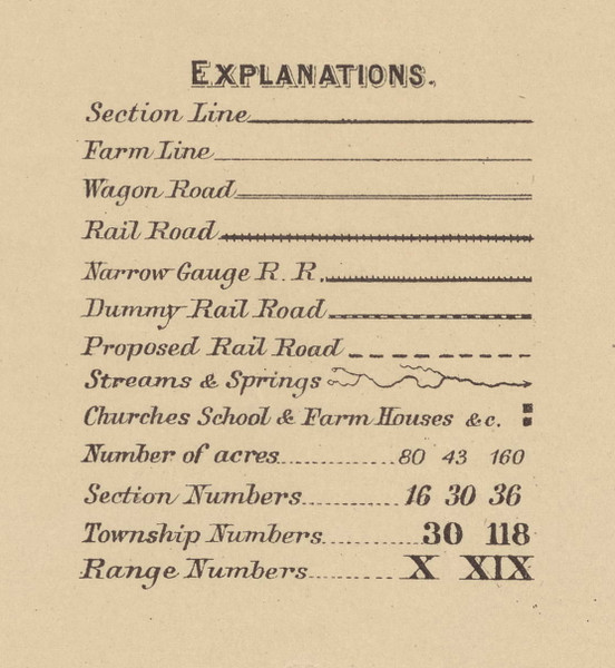 O'Brien Co. Map Key, Iowa 1884 Old Town Map Custom Print - O'Brien Co.
