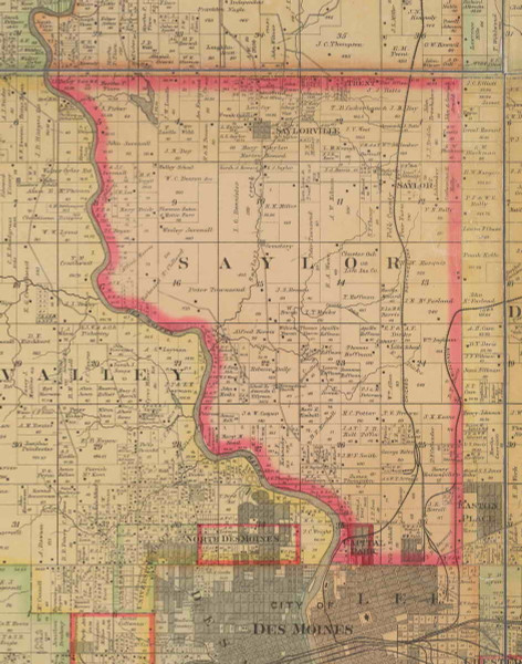 Saylor, Iowa 1885 Old Town Map Custom Print - Polk Co. Saylor, Iowa 1885 Old Town Map Custom Print - Polk Co.