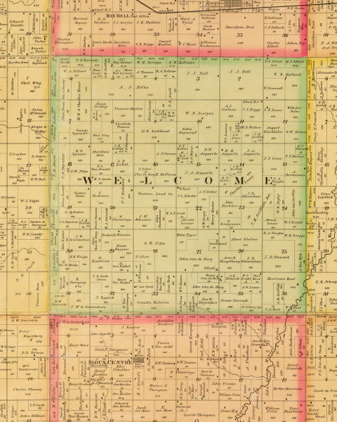 Welcome, Iowa 1884 Old Town Map Custom Print - Sioux Co.