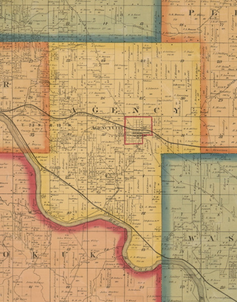 Agency, Iowa 1870 Old Town Map Custom Print - Wapello Co.