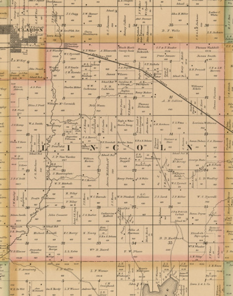 Lincoln, Iowa 1885 Old Town Map Custom Print - Wright Co.