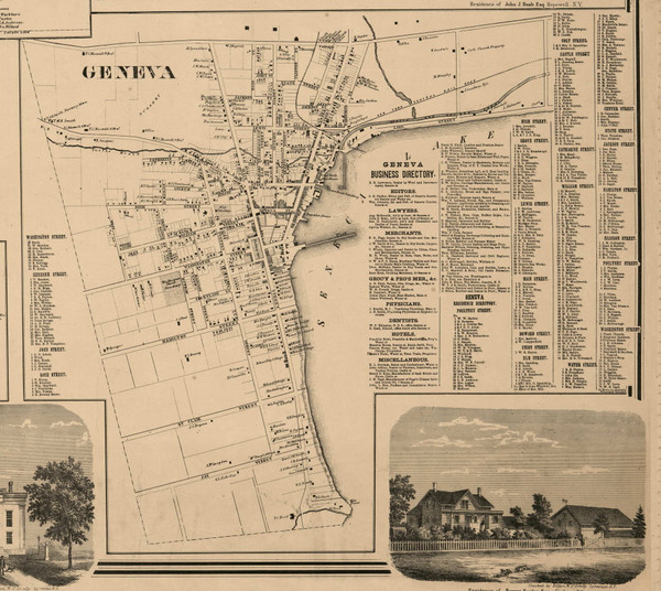 Geneva Village, New York 1859 Old Town Map Custom Print - Ontario Co. Geneva Village, New York 1859 Old Town Map Custom Print - Ontario Co.