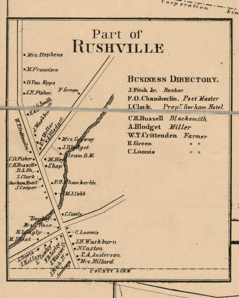 Rushville Village, New York 1859 Old Town Map Custom Print - Ontario Co. Rushville Village, New York 1859 Old Town Map Custom Print - Ontario Co.