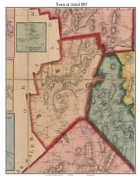 Athol Massachusetts 1857 Old Town Map Custom Print - Worcester Co.