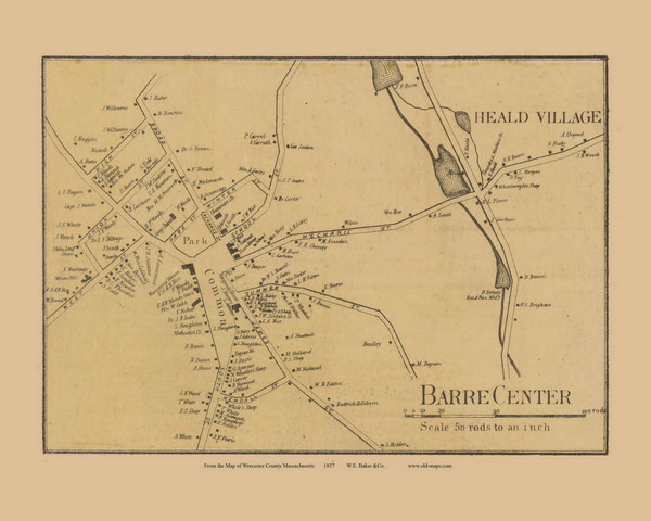 Barre Center Massachusetts 1857 Old Town Map Custom Print - Worcester Co.