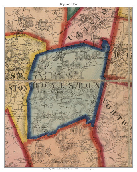 Boylston Massachusetts 1857 Old Town Map Custom Print - Worcester Co.