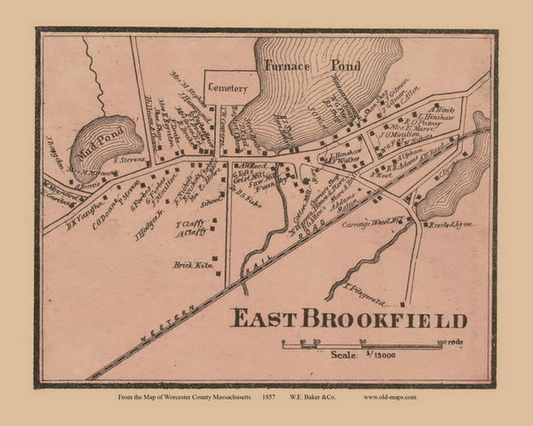 East Brookfield, Brookfield Massachusetts 1857 Old Town Map Custom Print - Worcester Co.