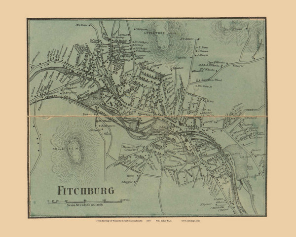 Fitchburg Village Massachusetts 1857 Old Town Map Custom Print - Worcester Co. Fitchburg Village Massachusetts 1857 Old Town Map Custom Print - Worcester Co.