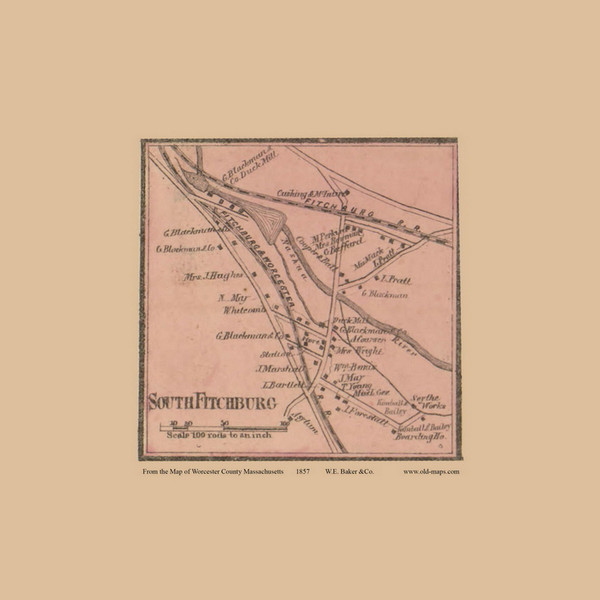 South Fitchburg Village, Fithcburg Massachusetts 1857 Old Town Map Custom Print - Worcester Co. South Fitchburg Village, Fithcburg Massachusetts 1857 Old Town Map Custom Print - Worcester Co.