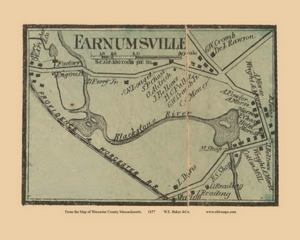 Farnumsville, Grafton Massachusetts 1857 Old Town Map Custom Print - Worcester Co.