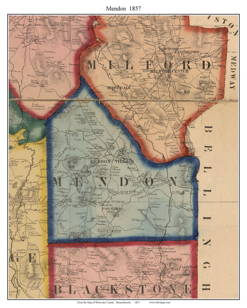 Mendon Massachusetts 1857 Old Town Map Custom Print - Worcester Co.