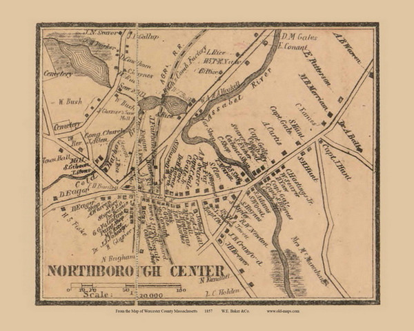Northborough Center Massachusetts 1857 Old Town Map Custom Print - Worcester Co.