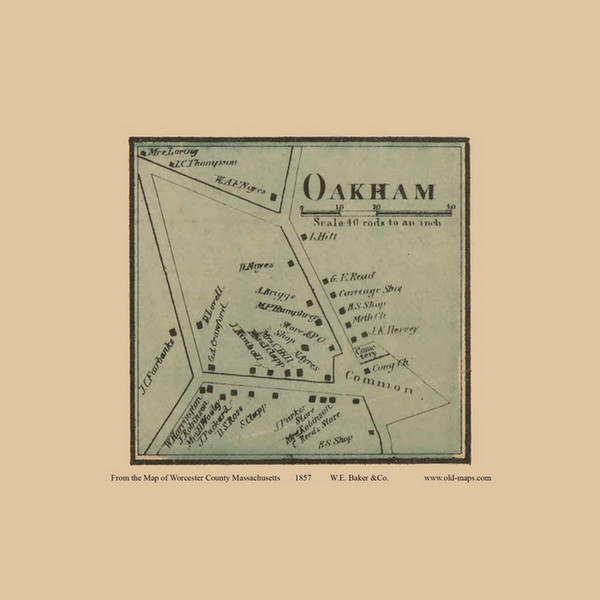Oakham Village Massachusetts 1857 Old Town Map Custom Print - Worcester Co.