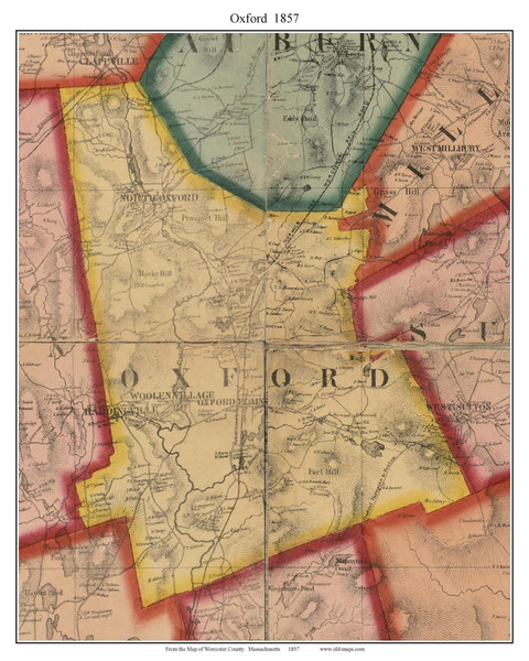 Oxford Massachusetts 1857 Old Town Map Custom Print - Worcester Co. Oxford Massachusetts 1857 Old Town Map Custom Print - Worcester Co.