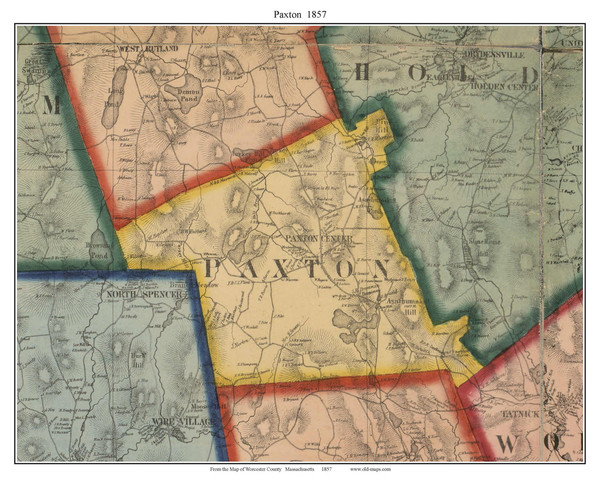 Paxrton Massachusetts 1857 Old Town Map Custom Print - Worcester Co. Paxrton Massachusetts 1857 Old Town Map Custom Print - Worcester Co.