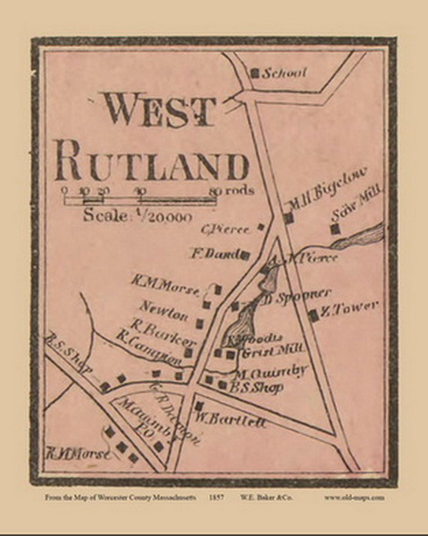 West Rutland Village, Rutland Massachusetts 1857 Old Town Map Custom Print - Worcester Co. West Rutland Village, Rutland Massachusetts 1857 Old Town Map Custom Print - Worcester Co.