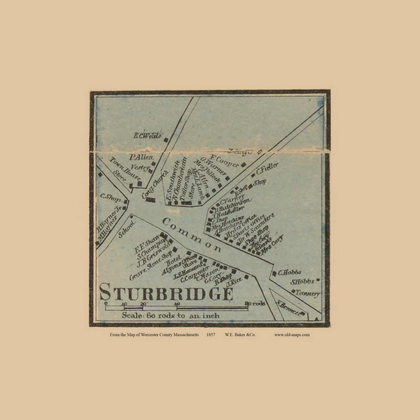 Sturbridge Village Massachusetts 1857 Old Town Map Custom Print - Worcester Co.