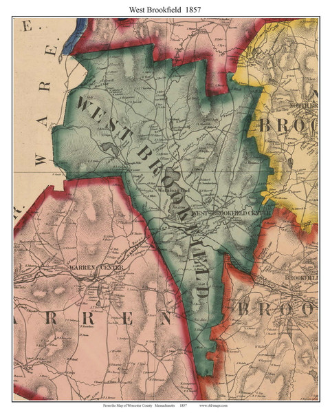 West Brookfield Massachusetts 1857 Old Town Map Custom Print - Worcester Co.