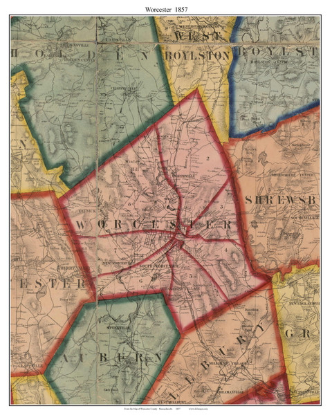 Worcester Massachusetts 1857 Old Town Map Custom Print - Worcester Co. Worcester Massachusetts 1857 Old Town Map Custom Print - Worcester Co.