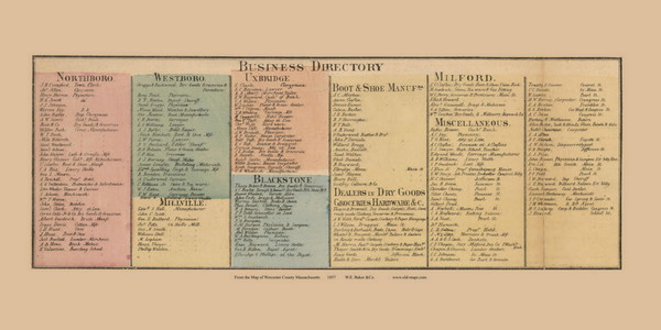Business Directory for Milford, Blackstone, Millville, Northboro, Westboro, & Uxbridge Massachusetts 1857 Old Town Map Custom Print - Worcester Co. Business Directory for Milford, Blackstone, Millville, Northboro, Westboro, & Uxbridge Massachusetts 1857 Old Town Map Custom Print - Worcester Co.