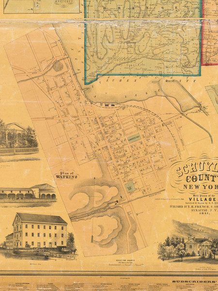 Watkins Village, New York 1857 Old Town Map Custom Print - Schuyler Co.